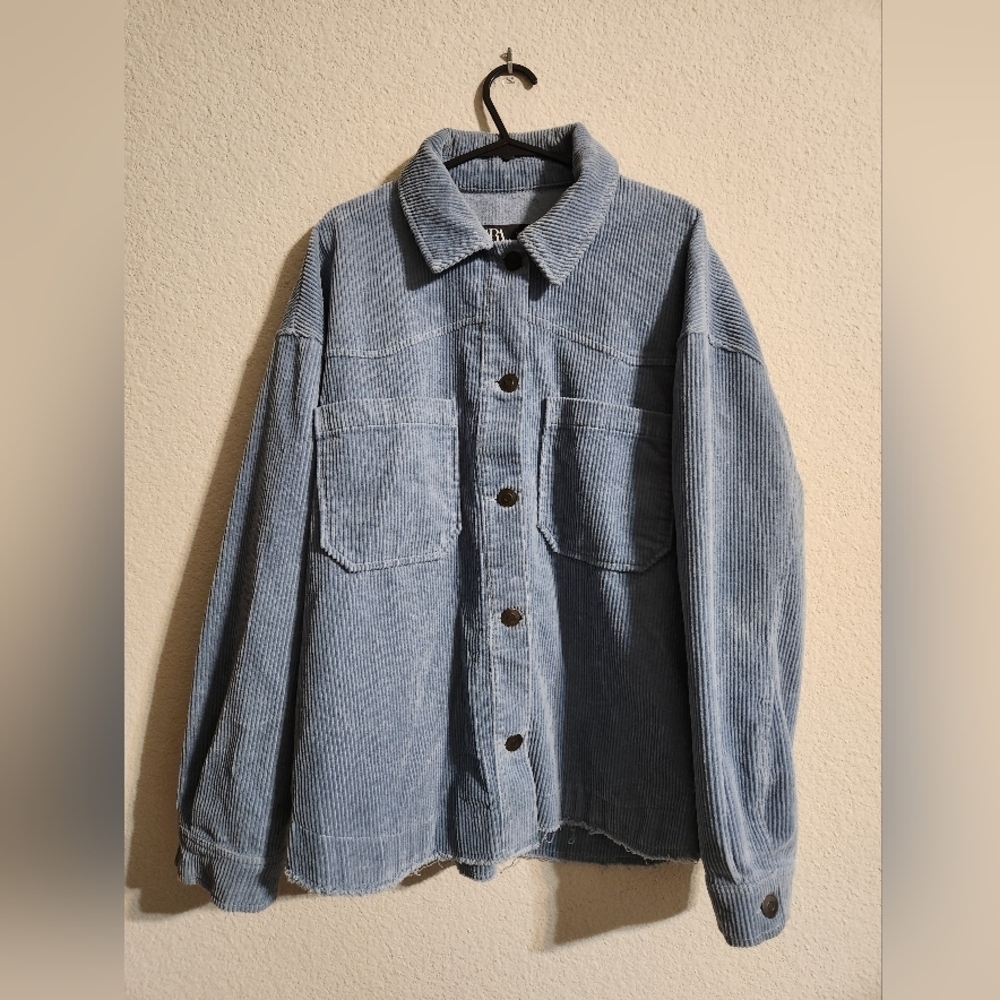 Zara Women’s Corduroy Overshirt Shacket Light Blue size small